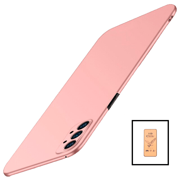 Kit Vidro Temperado Ceramica Full Cover + Capa Rígida e Fina para Samsung Galaxy A52 Rosa