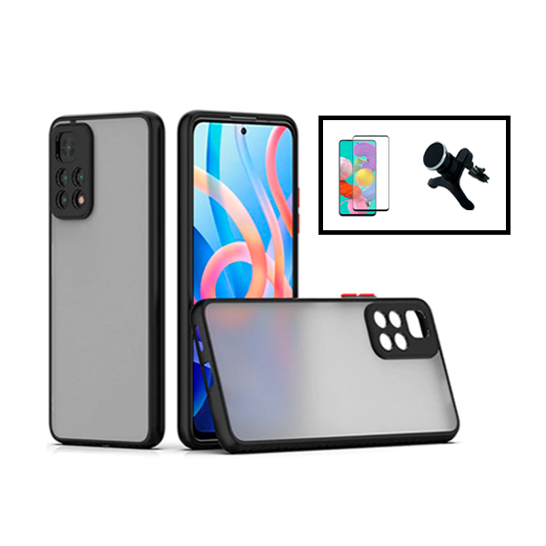 Kit Capa Traseira Proteção Camara + Película de Vidro Temperado GorilasGlass + Suporte Magnético Com Pernas para Xiaomi Redmi Note 11 - Preto