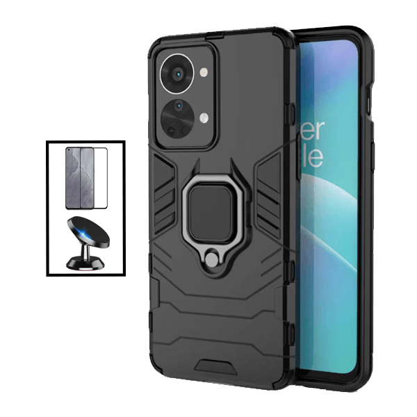 Kit Película de Vidro Temperado GorilasGlass + Capa de Proteção Militar Magnética + Suporte Magnético para OnePlus Nord 2T - Preto