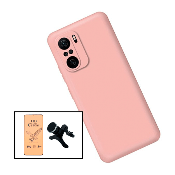 Kit Vidro Temperado Ceramica Full Cover + Capa Proteção Traseira Silicone + Suporte Magnético Com Pernas para Xiaomi Redmi Note 10 Pro - Rosa