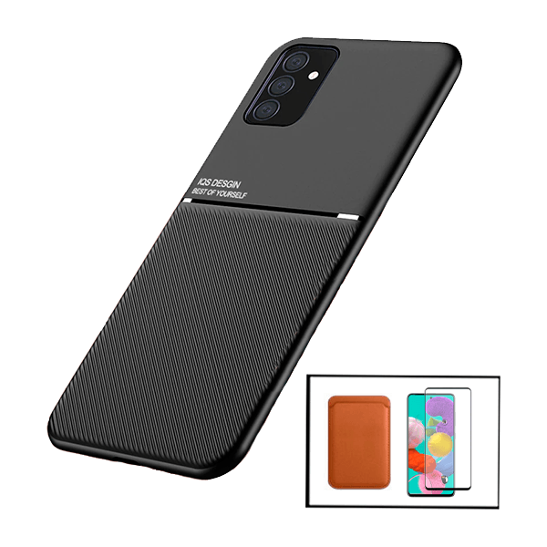 Kit Capa Traseira Magnética Anti Choque + Carteira Magnética Castanho + Película de Vidro Temperado GorilasGlass para Samsung Galaxy M52 5G