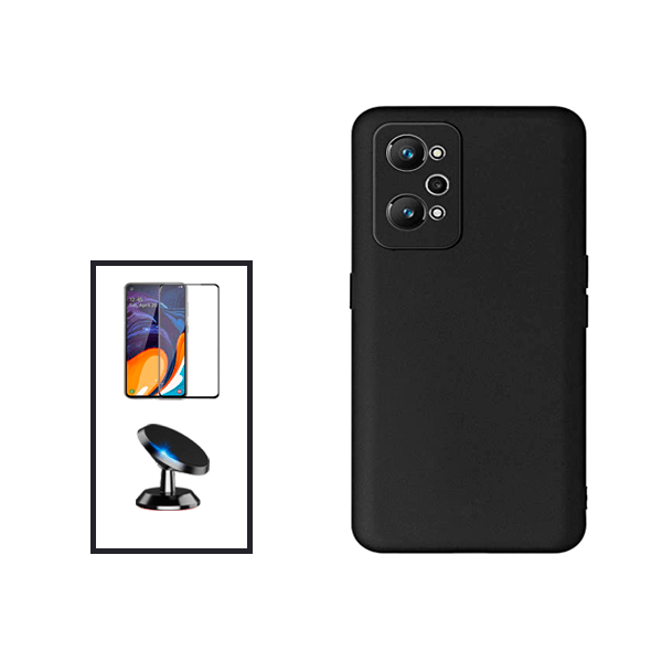 Kit Película de Vidro Temperado GorilasGlass + Capa Proteção Traseira Silicone + Suporte Magnético para Realme GT Neo2 - Preto