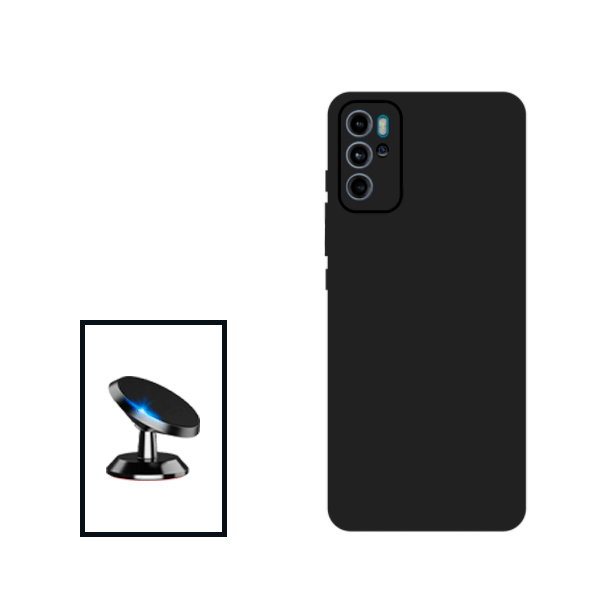 Kit Suporte Magnético + Capa Proteção Traseira Silicone para Motorola Moto G60S - Preto