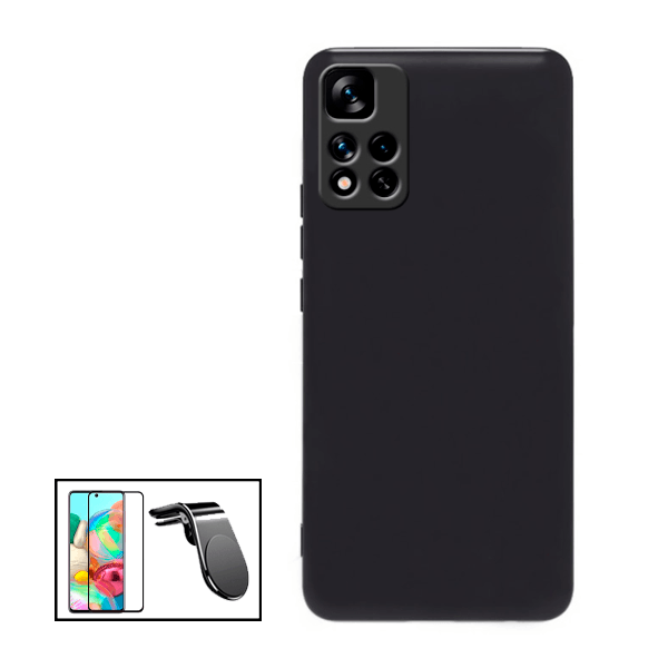 Kit Película de Vidro Temperado GorilasGlass + Capa Proteção Traseira Silicone + Suporte de Carro Magnético L para Xiaomi Poco X4 Pro 5G - Preto