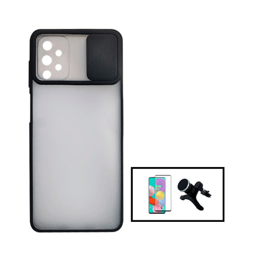 Kit Capa Proteção Camara Deslizante + Película de Vidro Temperado GorilasGlass + Suporte Magnético Com Pernas para Samsung Galaxy A52 - Preto