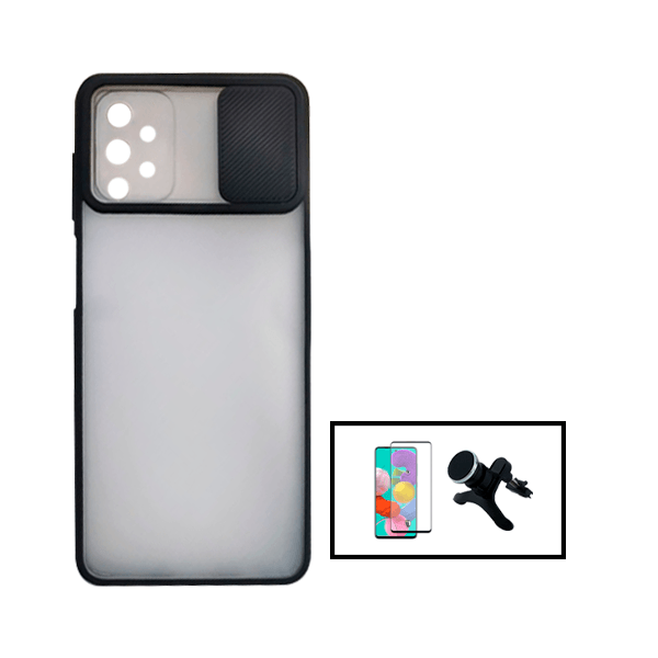 Kit Capa Proteção Camara Deslizante + Película de Vidro Temperado GorilasGlass + Suporte Magnético Com Pernas para Samsung Galaxy A52 5G - Preto