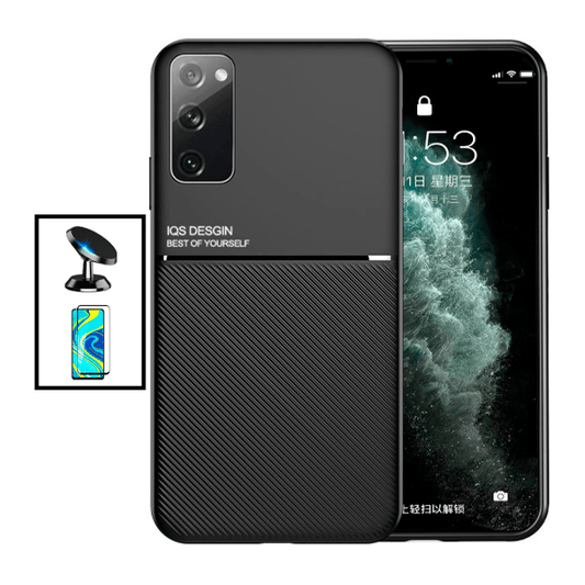 Kit Capa Traseira Magnética Anti Choque + Película de Vidro Temperado GorilasGlass + Suporte Magnético para Samsung Galaxy S20 FE 2022 - Preto