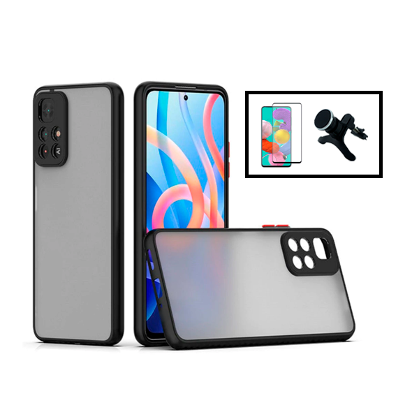 Kit Capa Traseira Proteção Camara + Película de Vidro Temperado GorilasGlass + Suporte Magnético Com Pernas para Xiaomi Redmi Note 11T 5G - Preto