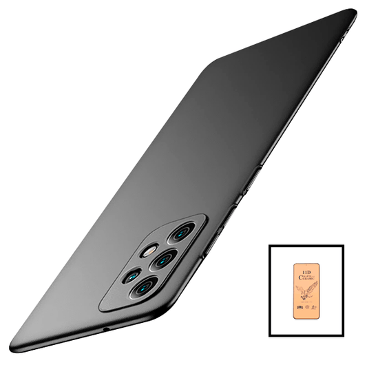 Kit Vidro Temperado Ceramica Full Cover + Capa Rígida e Fina para Samsung Galaxy A52 Preto