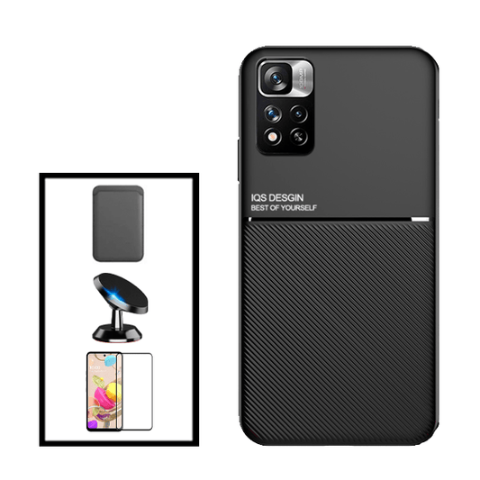 Kit Capa Traseira Magnética Anti Choque + Carteira Magnetica Preto + Película de Vidro Temperado GorilasGlass + Suporte Magnético para Xiaomi Poco X4 Pro 5G - Preto