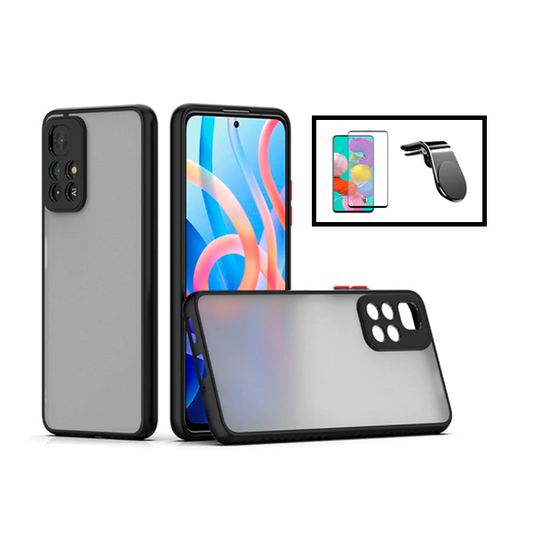 Kit Capa Traseira Proteção Camara + Película de Vidro Temperado GorilasGlass + Suporte de Carro Magnético L para Xiaomi Redmi Note 11T 5G - Preto