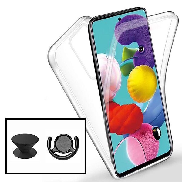 Kit Capa 360° Proteção Frente e Verso + 1 HandHolder + 1 Suporte HandHolder Preto para Samsung Galaxy S20 FE 2022 - Transparente/Preto