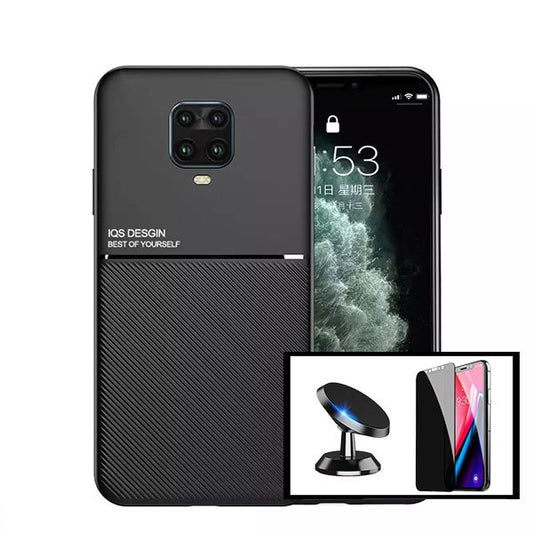 Kit Capa Traseira Magnética Anti Choque + Película de Vidro Temperado Privacidade + Suporte Magnético para Xiaomi Redmi Note 10 Lite