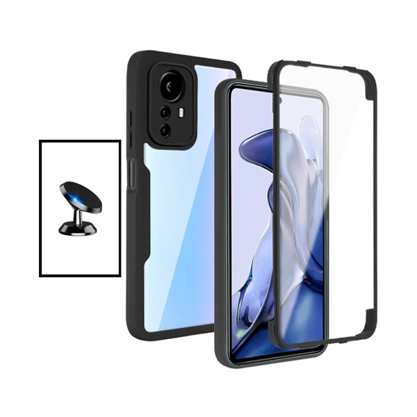 Kit Capa 360° Proteção Frente e Verso + Suporte Magnético para Xiaomi 12 - Preto