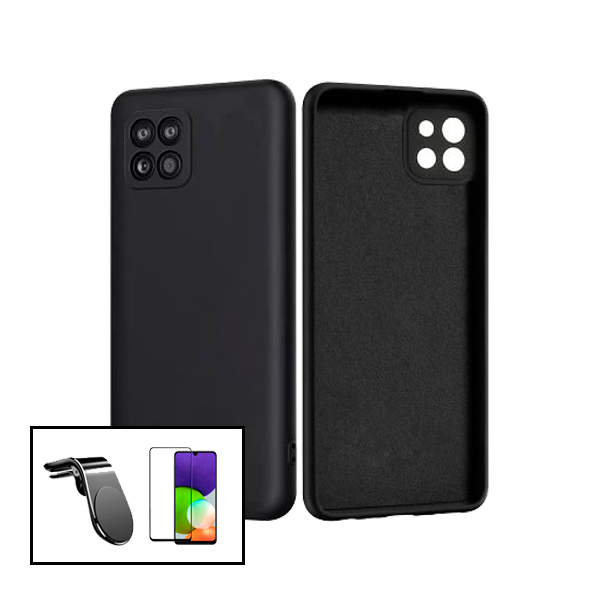 Kit Película de Vidro Temperado GorilasGlass + Capa Proteção Traseira Silicone + Suporte de Carro Magnético L para para Samsung Galaxy M22