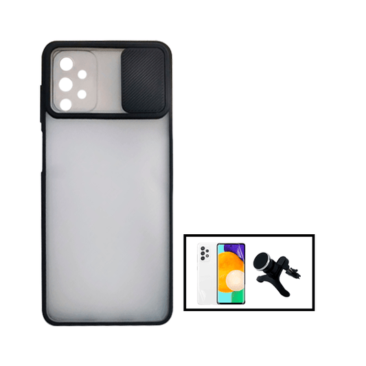 Kit Capa Proteção Camara Deslizante + Película Hydrogel Full Cover + Suporte Magnético Com Pernas para Samsung Galaxy A52 - Preto