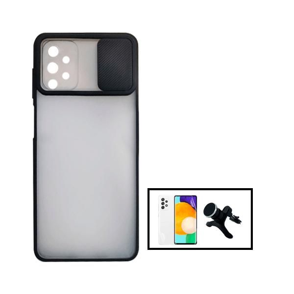 Kit Capa Proteção Camara Deslizante + Película Hydrogel Full Cover + Suporte Magnético Com Pernas para Samsung Galaxy A52 5G - Preto