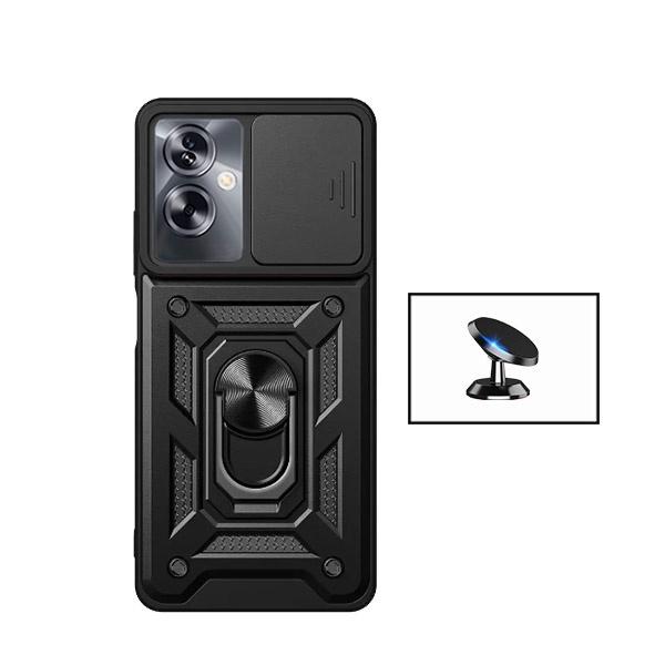 Kit Suporte Magnético + Capa de Proteção Militar Magnética Janela Deslizante GIFT4ME para Oppo A79 5G - Preto