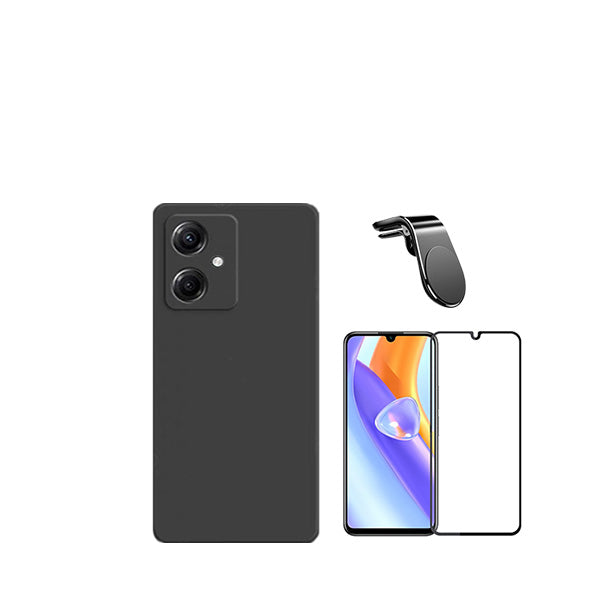 Kit Película de Vidro Temperado GorilasGlass + Capa Proteção Traseira Silicone + Suporte de Carro Magnético L GIFT4ME para Xiaomi Redmi 13C 5G - Preto