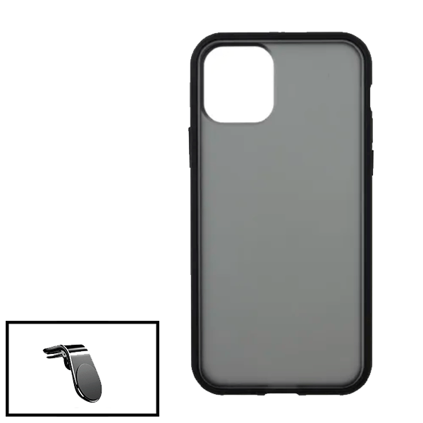 Kit Capa Traseira Anti Choque Fumada + Suporte de Carro Magnético L para iPhone 13 - Preto