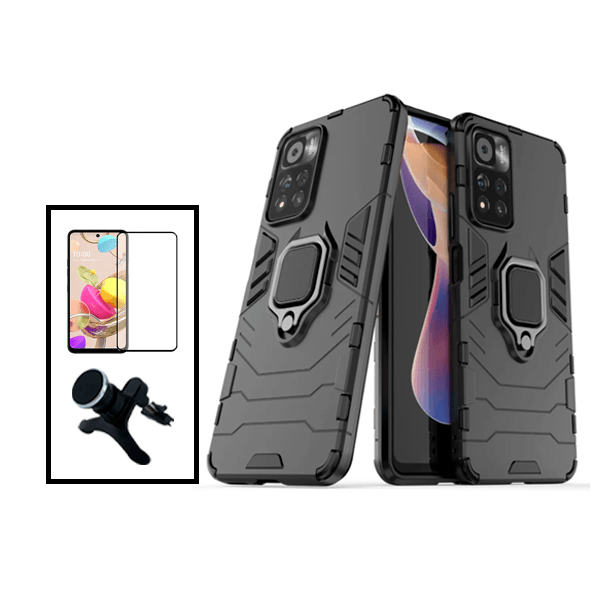 Kit Película de Vidro Temperado GorilasGlass + Capa de Proteção Militar Magnética + Suporte Magnético Com Pernas para Xiaomi Poco X4 NFC - Preto
