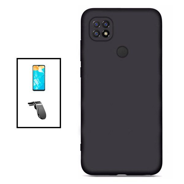 Kit Película Protectora de Hydrogel Frente + Capa Proteção Traseira Silicone + Suporte de Carro Magnético L para Xiaomi Redmi 10C - Preto