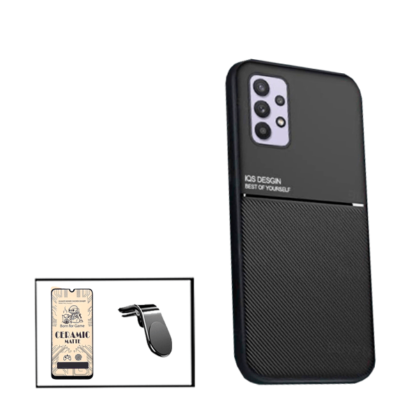 Kit Capa Traseira Magnética Anti Choque + Vidro Temperado Ceramica Full Cover + Suporte Magnético L para Samsung Galaxy M32 5G