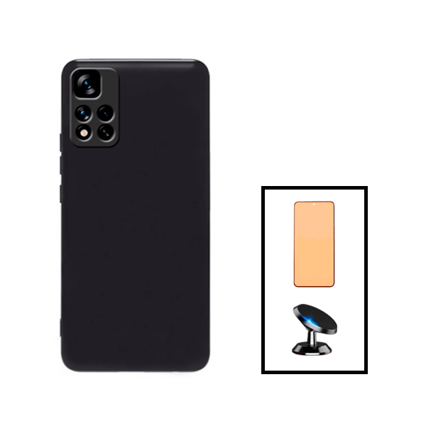 Kit Vidro Temperado Ceramica Full Cover + Capa Silicone Líquido + Suporte Magnético para Xiaomi Poco X4 NFC - Preto