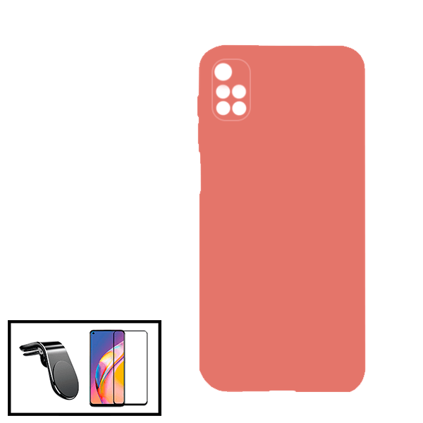 Kit Película de Vidro Temperado GorilasGlass + Capa Proteção Traseira Silicone + Suporte de Carro Magnético L para Xiaomi Redmi Note 11 4G - Rosa