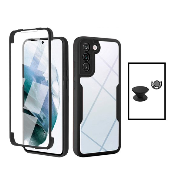 Kit Capa 360° Proteção Frente e Verso + 1 HandHolder + 1 Suporte HandHolder Preto para Samsung Galaxy S22+ 5G - Preto