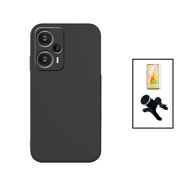 Kit Película de Vidro Temperado GorilasGlass + Capa Proteção Traseira Silicone + Suporte Magnético Com Pernas para Xiaomi Poco F5 - Preto