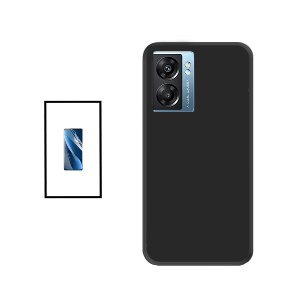 Kit Película Protectora de Hydrogel Frente + Capa Proteção Traseira Silicone para Oppo K10 5G - Preto
