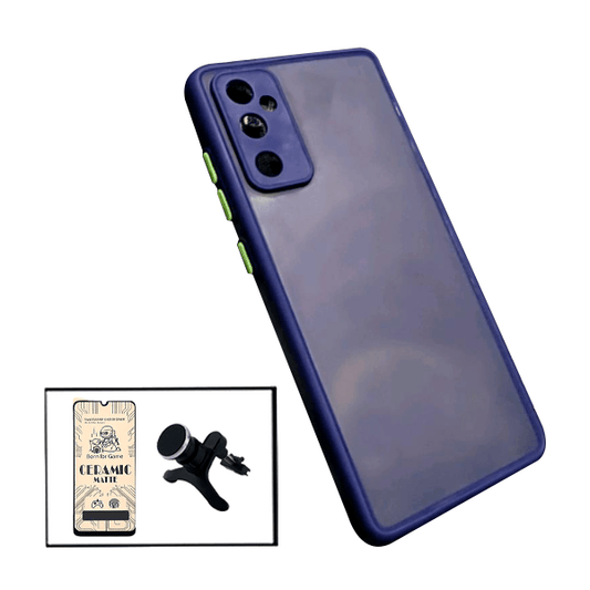 Kit Capa Traseira Proteção Camara + Película de Vidro Temperado GorilasGlass + Suporte Magnético Com Pernas para Samsung Galaxy A13 - Azul