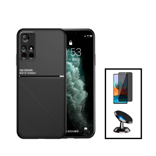 Kit Capa Traseira Magnética Anti Choque + Película de Vidro Temperado Privacidade + Suporte Magnético para Xiaomi Redmi Note 11 - Preto