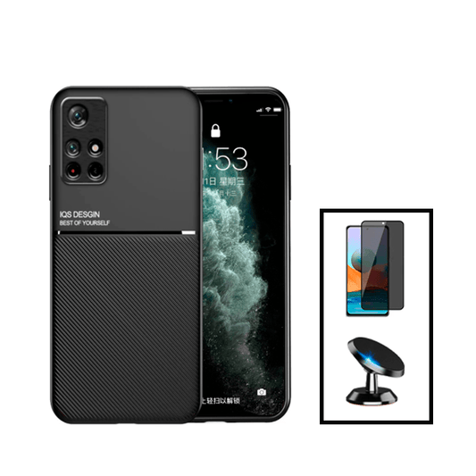 Kit Capa Traseira Magnética Anti Choque + Película de Vidro Temperado Privacidade + Suporte Magnético para Xiaomi Poco M4 Pro - Preto