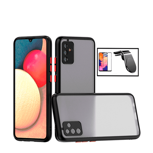 Kit Capa Traseira Proteção Camara + Película de Vidro Temperado GorilasGlass + Suporte de Carro Magnético L para Samsung Galaxy A13 - Preto