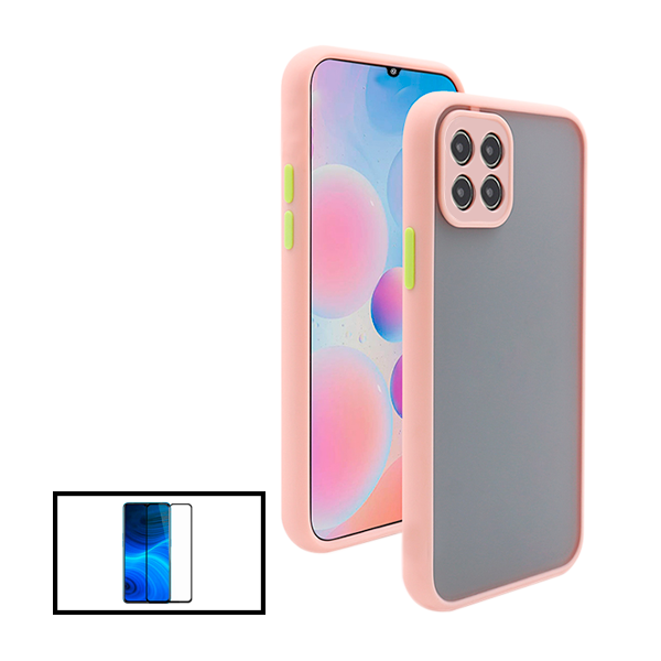 Kit Capa Traseira Proteção Camara + Película de Vidro Temperado GorilasGlass para Samsung Galaxy A22 5G - Rosa