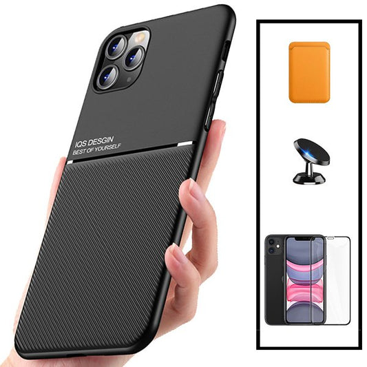 Kit Capa Traseira Magnética Anti Choque + Carteira Magnética Laranja + Película de Vidro Temperado GorilasGlass + Suporte Magnético para Xiaomi Mi 11 Lite