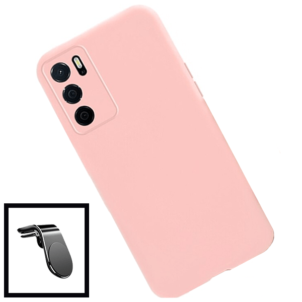 Kit Película de Vidro Temperado GorilasGlass + Capa Proteção Traseira Silicone + Suporte de Carro Magnético L para Oppo A16 - Rosa
