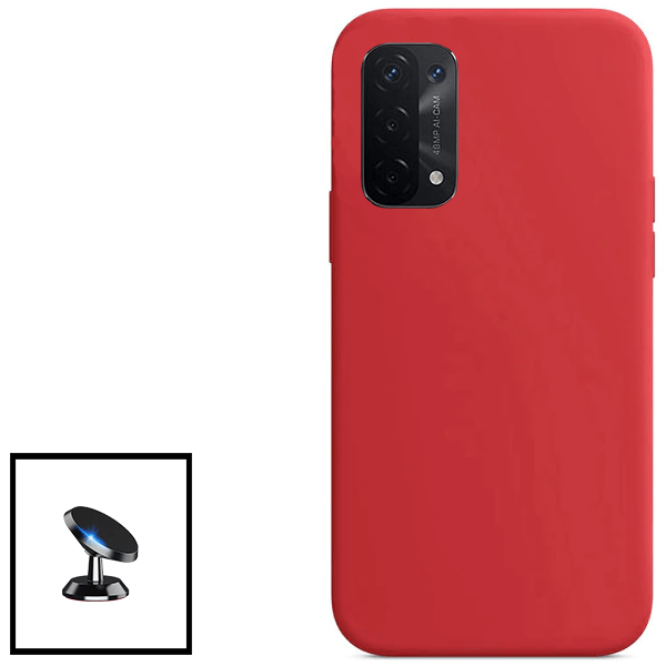 Kit Suporte Magnético + Capa Proteção Traseira Silicone para Oppo A55 5G - Vermelho
