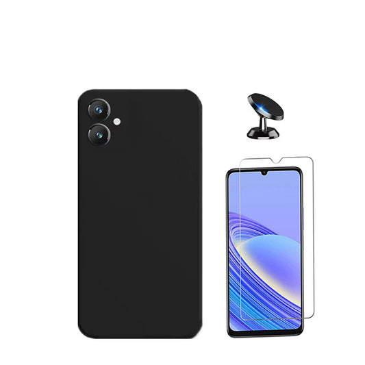 Kit Vidro Temperado ClearGorilasGlass + Capa Proteção Traseira Silicone + Suporte Magnético Phonecare para Samsung Galaxy A05 - Preto