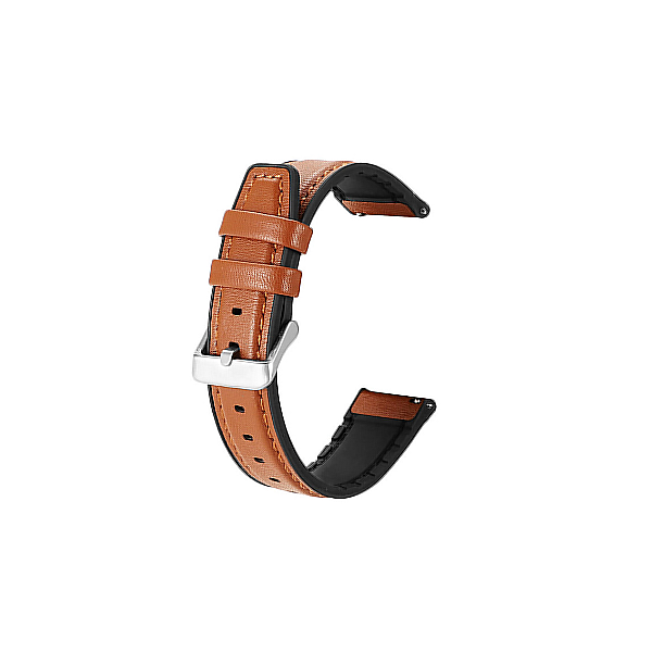 Bracelete Couro e Silicone Premium para OnePlus Nord Watch - Castanho / Preto