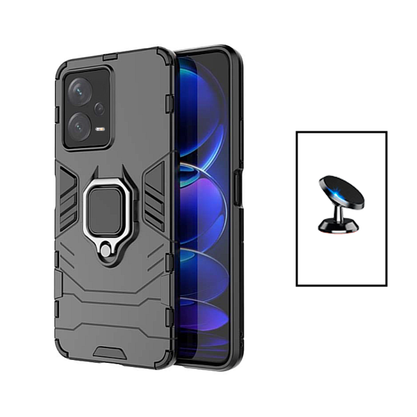Kit Suporte Magnético + Capa de Proteção Militar Magnética para Xiaomi Redmi Note 12 Pro Plus - Preto