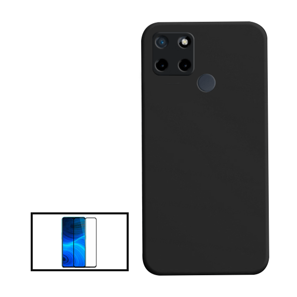 Kit Película de Vidro Temperado GorilasGlass + Capa Proteção Traseira Silicone para Realme Narzo 50A - Preto