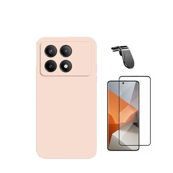 Kit Película de Vidro Temperado GorilasGlass + Capa Proteção Traseira Silicone + Suporte de Carro Magnético L GIFT4ME para Xiaomi Poco X6 Pro 5G - Rosa