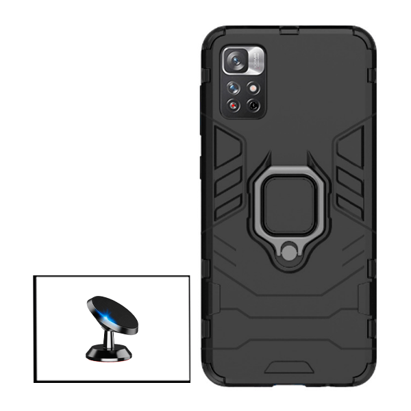Kit Suporte Magnético + Capa de Proteção Militar Magnética para Xiaomi Poco M4 Pro - Preto