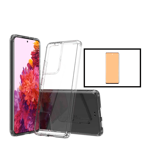 Kit Capa Traseira Super Proteção Transparente para + Vidro Temperado Ceramica Full Cover para Samsung Galaxy S22 Ultra 5G - Transparente