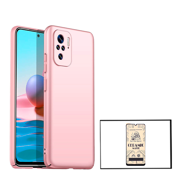 Kit Vidro Temperado Ceramica Full Cover + Capa Rígida e Fina para Xiaomi Redmi Note 10 Rosa