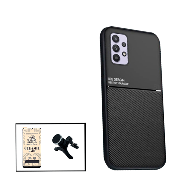 Kit Capa Traseira Magnética Anti Choque + Vidro Temperado Ceramica Full Cover + Suporte Magnético Com Pernas para Samsung Galaxy M32 5G