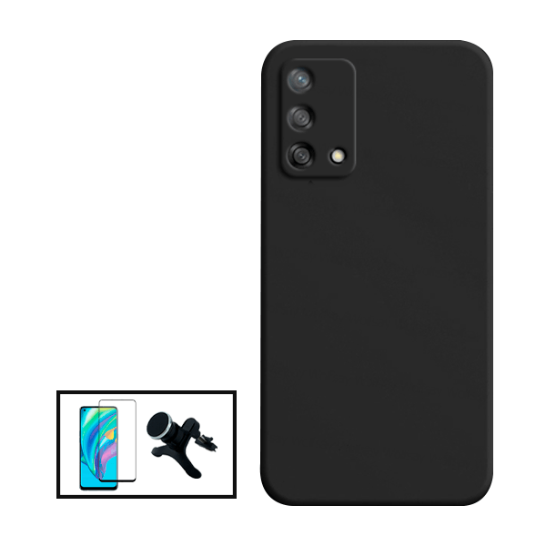Kit Película de Vidro Temperado GorilasGlass + Capa Proteção Traseira Silicone + Suporte Magnético Com Pernas para Oppo A95 - Preto